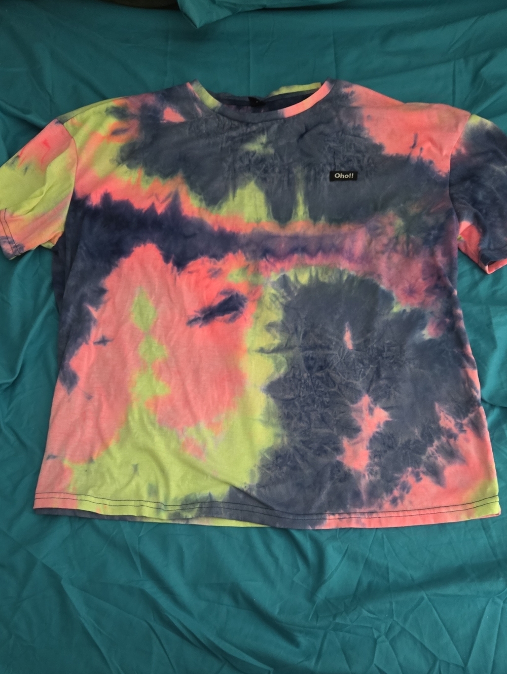 Tie-dye Womens T-Shirt in Neon Pink, Yellow & Navy